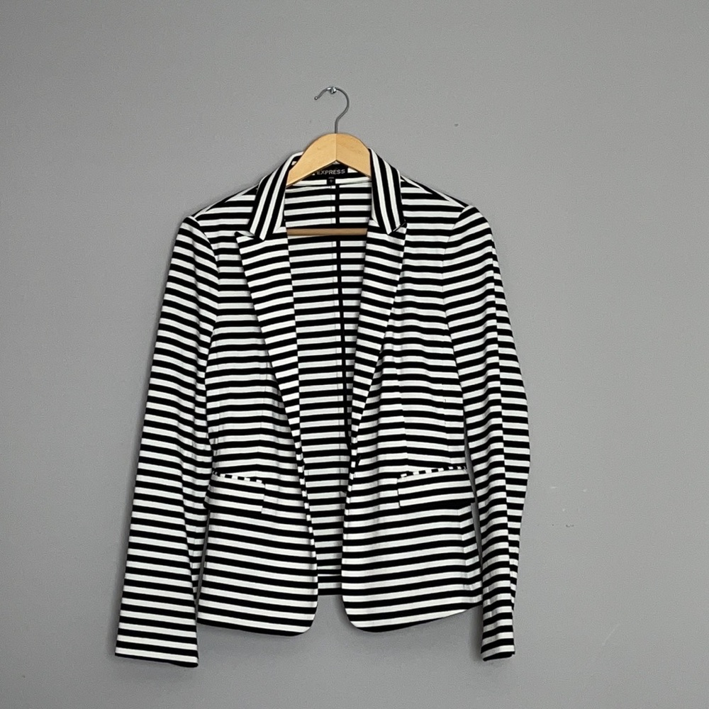 Blk/Wht Striped Cotton Blazer - Picture 3 of 5